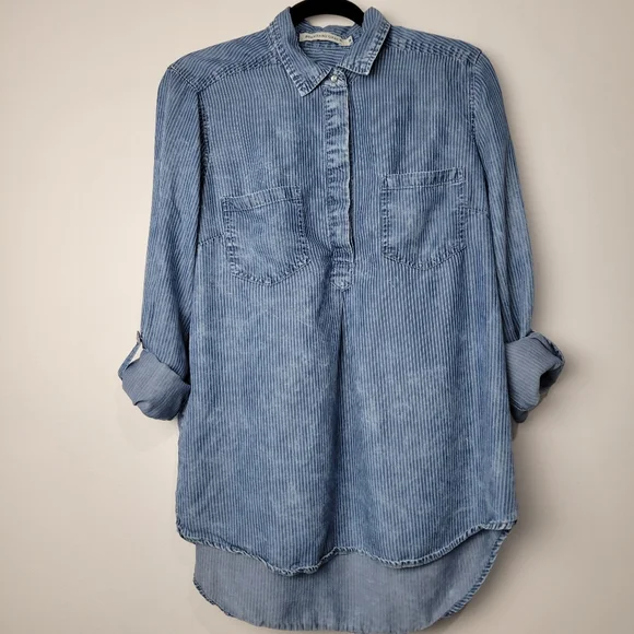 STANDARD GRACE WOMEN'S 3/4 SNAP UP LONG SLEEVE CHAMBRAY STONE WASH TOP SIZE M - Picture 7 of 11